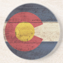 Old Wooden Colorado Flag Beverage Coaster
