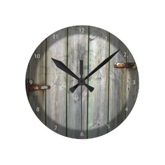 Old Wooden Door In A Stone Wall Round Wall Clocks