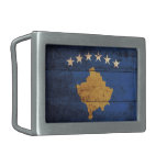 Old Wooden Kosovo Flag Rectangular Belt Buckle