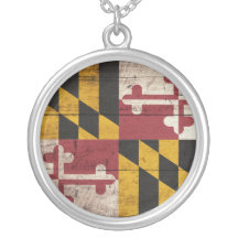 Old Wooden Maryland Flag Personalized Necklace