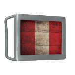 Old Wooden Peru Flag Rectangular Belt Buckles