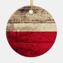 Old Wooden Poland Flag Christmas Ornaments