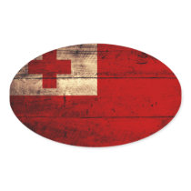 Old Wooden Tonga Flag Oval Stickers