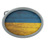 Old Wooden Ukraine Flag Oval Belt Buckles