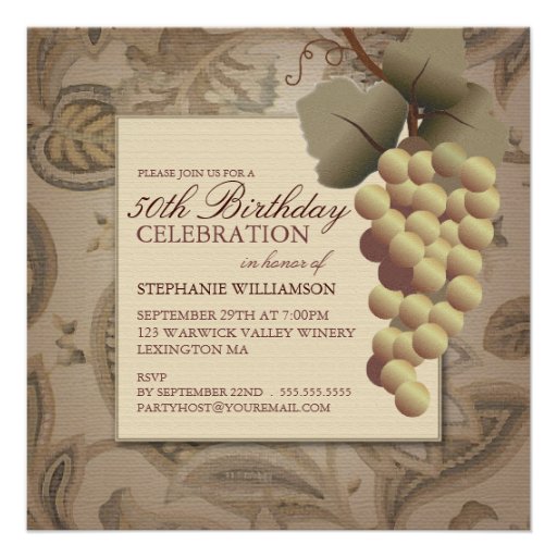 Old World Grapes Wine Themed Birthday Party Invite (front side)