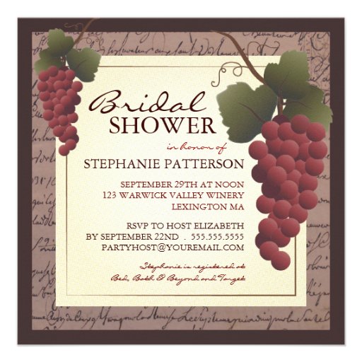 Old World Grapevine Wine Bridal Shower Invitation (front side)