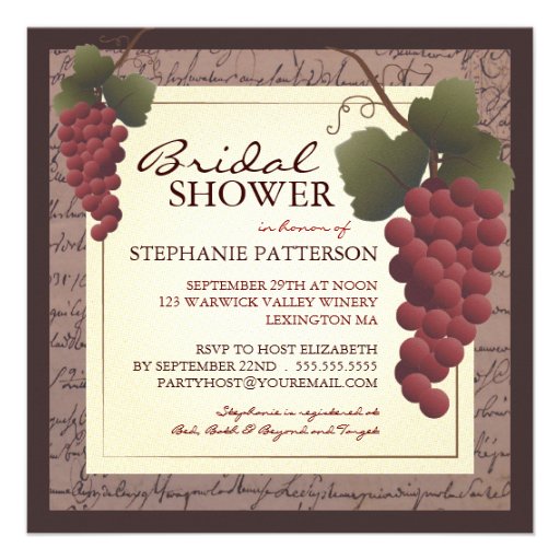 Old World Grapevine Wine Bridal Shower Invitation