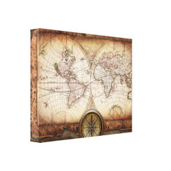 Old World Map and Compass  Wrapped Canvas wrappedcanvas