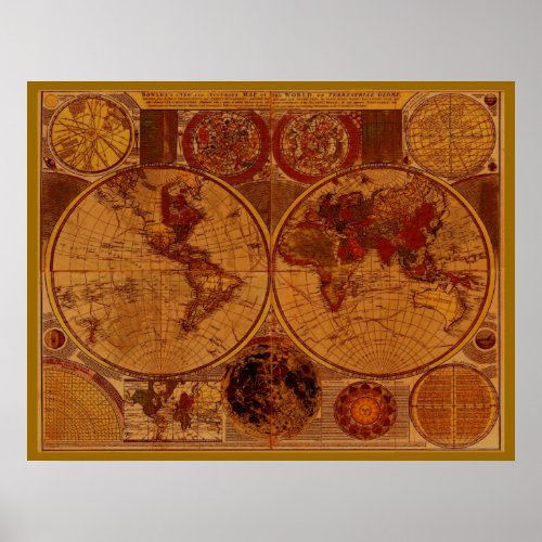 OLD WORLD MAP Art Poster print