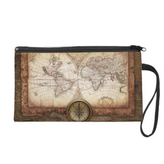 Old World Map Bagettes Bag Wristlets