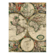 Old world map postcard