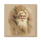 square_magnet - Victorian Santa Claus in brown tones. Rich in detail and history. Santa has flowing beard and hat with holly trim.: Sizes 