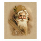  - Victorian Santa Claus in brown tones. Rich in detail and history. Santa has flowing beard and hat with holly trim.: Sizes 