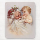 standard_mousepad - Victorian Santa Claus with little cherub baby. Rich in detail and history. Santa has flowing beard and dark red hat with holly trim.: Sizes 