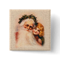 Old World Santa and Child Pinback Button