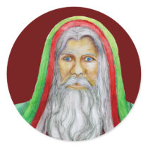 Old World Style Santa in Green and Red Hood stickers
