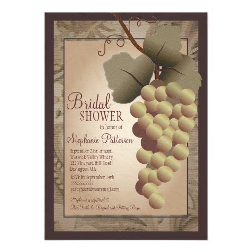 Old World Tuscan Grapevine Wine Bridal Shower Personalized Invites