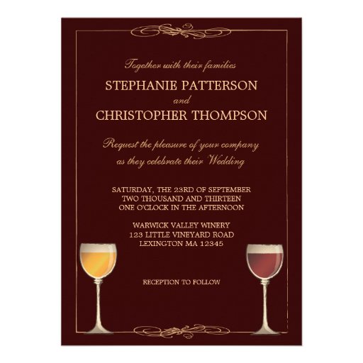 Old World Wineglass Vineyard Winery Wedding Custom Invitations