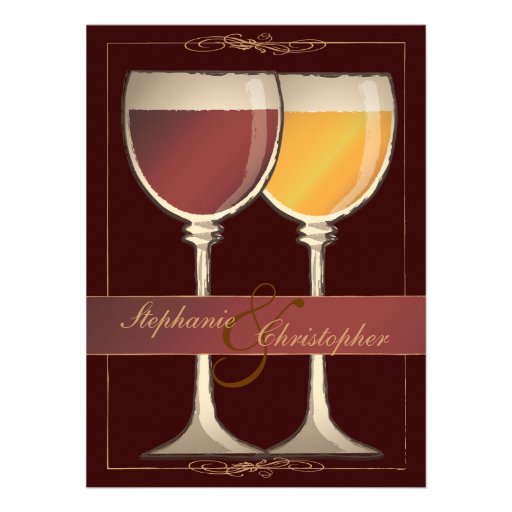 Old World Wineglass Vineyard Winery Wedding Custom Invitations