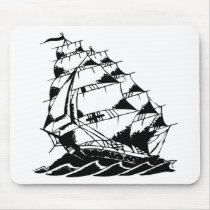 Olds Skool Tattoo Sailing Ship Navy Mouse Pad