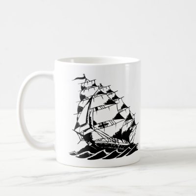 Olds Skool Tattoo Sailing Ship Navy Mugs by WhiteTiger_LLC