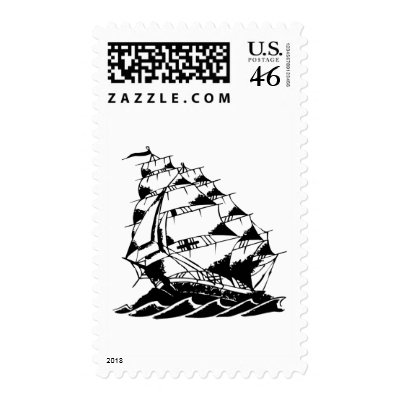 Olds Skool Tattoo Sailing Ship Navy Postage Stamp by WhiteTiger_LLC