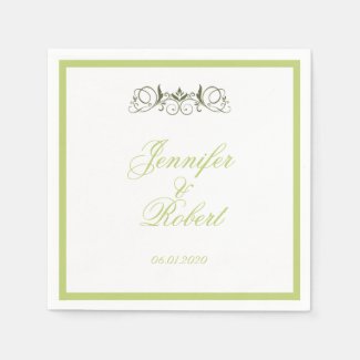 Olive and White Stripe with Floral Accent Napkin Standard Cocktail Napkin