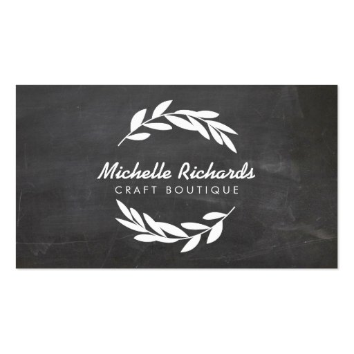 Olive Branch Wreath Logo on Chalkboard Background Business Cards (front side)