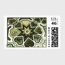 Olive Folk Art Hearts Postage postage