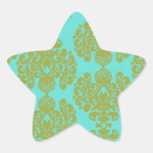 olive green and aqua aquamarine fleur damask sticker