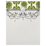 olive green and cream floral damask pattern letterhead design