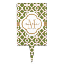 Olive Green and Gold Moroccan Monogram Couples cake picks