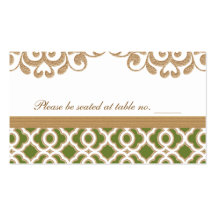 Olive Green and Gold Moroccan Wedding Table Place Business Card Templates