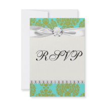 olive green and tiffany fleur damask custom invitation