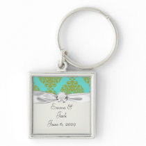 olive green and tiffany fleur damask keychains