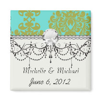 olive green and tiffany fleur damask fridge magnet