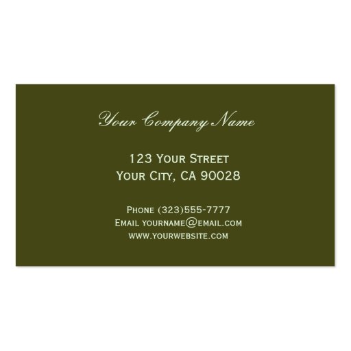 Olive  Green Black Elegant Pattern Business Cards (back side)