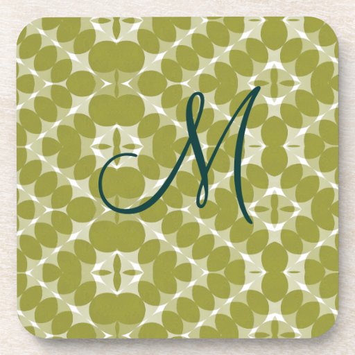 Olive Green Diamond Pattern Monogram Cork Coaster