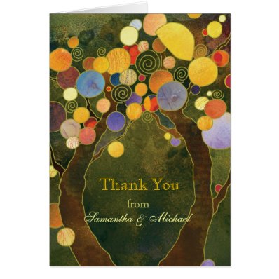 Olive Green Fall Love Trees Wedding Thank You Stationery Note Card