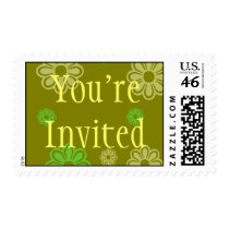 Olive Green Floral You're Invited postage by Initialreaction Olive Green Floral You're Invited postage