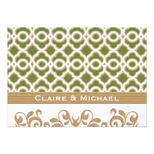 Olive Green Gold Moroccan Couples Wedding Shower Custom Invitation