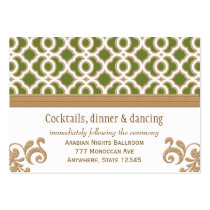 Olive Green Gold Moroccan Reception Enclosure Card business cards