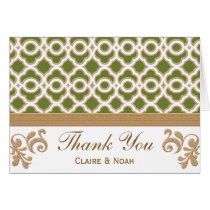Olive Green Gold Moroccan Thank You Wedding Card cards