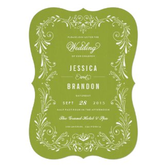 Olive Green Hand-Drawn Foliage Wedding Invitation Invitation