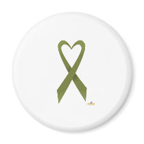 Olive Green Heart Shaped Awareness Ribbon magnets by awareness Olive Green Heart Shaped Awareness Ribbon magnets