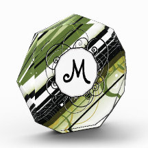 Olive Green Modern-Retro Stripes with Monogram Awards