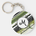 Olive Green Modern-Retro Stripes with Monogram Key Chains