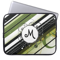 Olive Green Modern-Retro Stripes with Monogram laptop sleeves