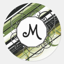 Olive Green Modern-Retro Stripes with Monogram Stickers