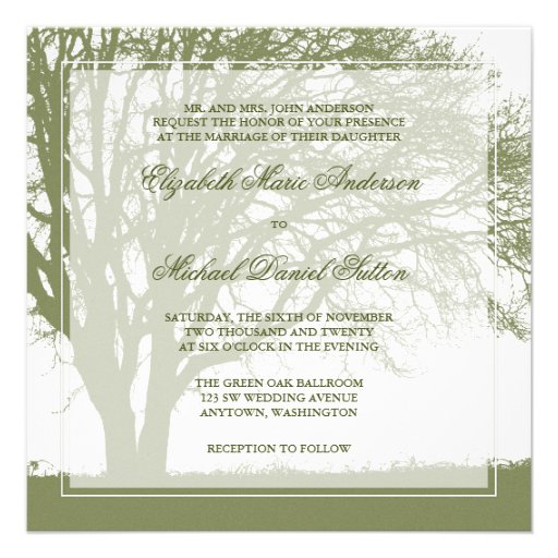Olive Green Oak Tree Fall Wedding Invitations